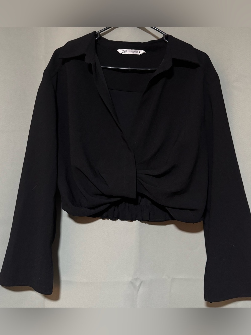Zara Black Cropped Ruched Waist Blazer Jacket XL